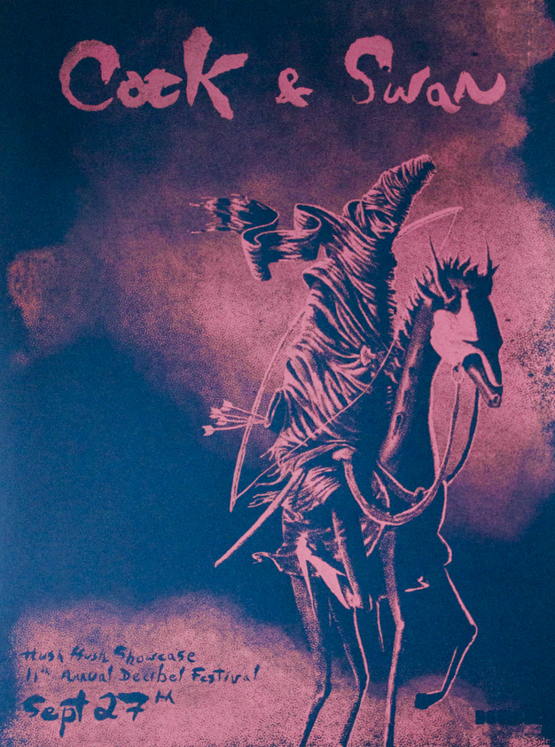 Cock and swan screen print by Christopher L Martin